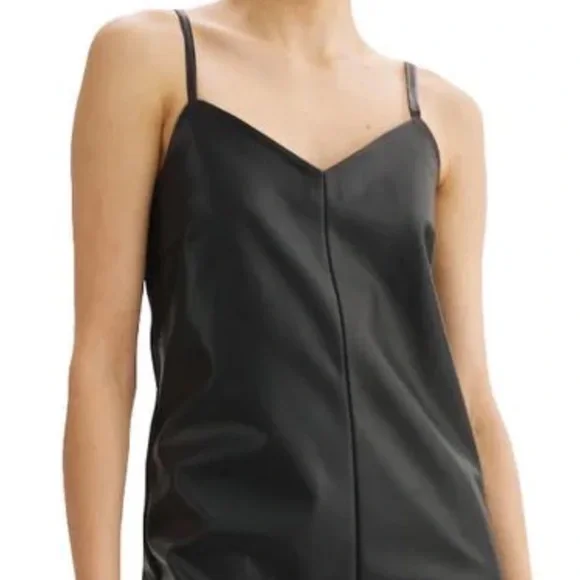 NWT [Lamarque] Mollie Feather Trim Faux Leather V-Neck Slip Dress Women’s Sz L - Picture 5 of 8